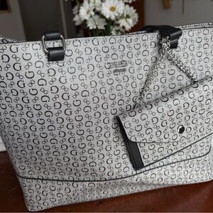 G by Guess Monogram Black and White Tote